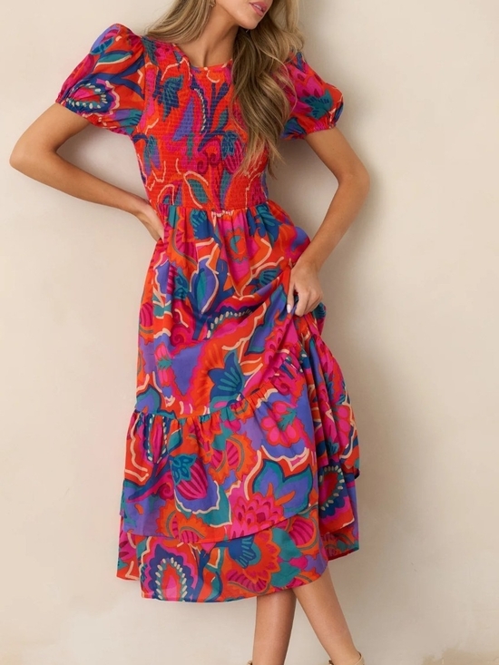 Sugarlips Dresses & Skirts - NWT Sugarlips Multicolor Floral Midi Dress Red, Pink, Blue Large 21 PTP Stretch